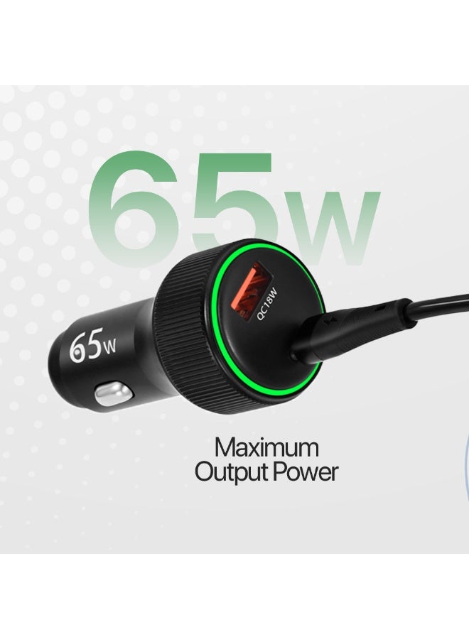 LYCKA Rocket AC65 65W USB-C PD Fast Car Charger Dual Port Black - Image 2